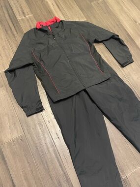 FootJoy DryJoys Womens Rain Suit Set Jacket Pants Black Red Golf Waterproof